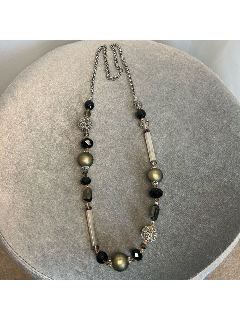 Black silver gold tone coloured beaded long necklace